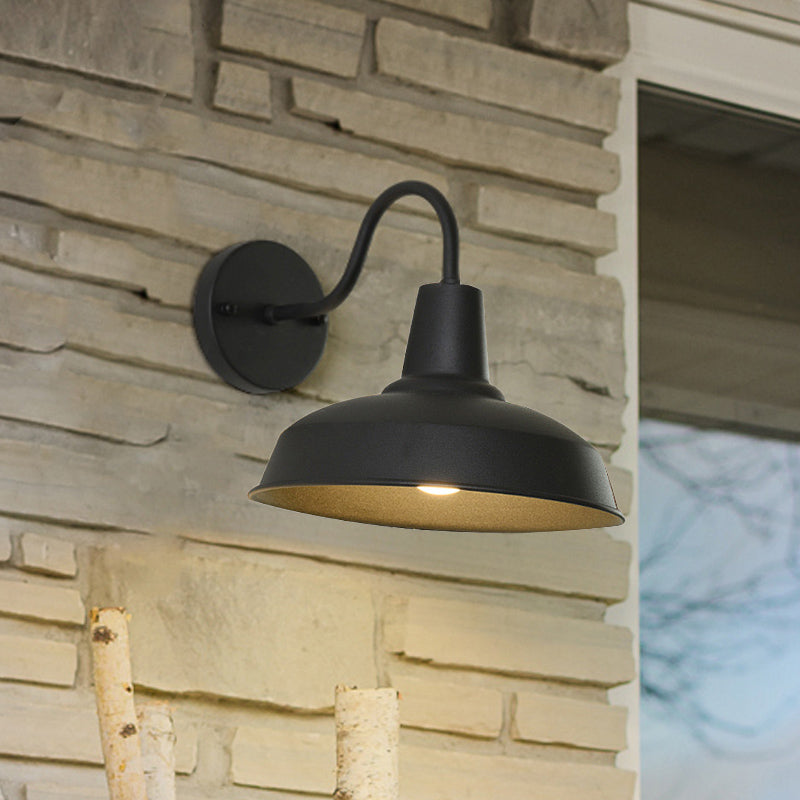 Farmhouse Barn Wand Sconce Beleuchtung 1 Glühbirne Metall Wandlampe mit Gänseneckarm in Schwarz für Veranda | Karnz