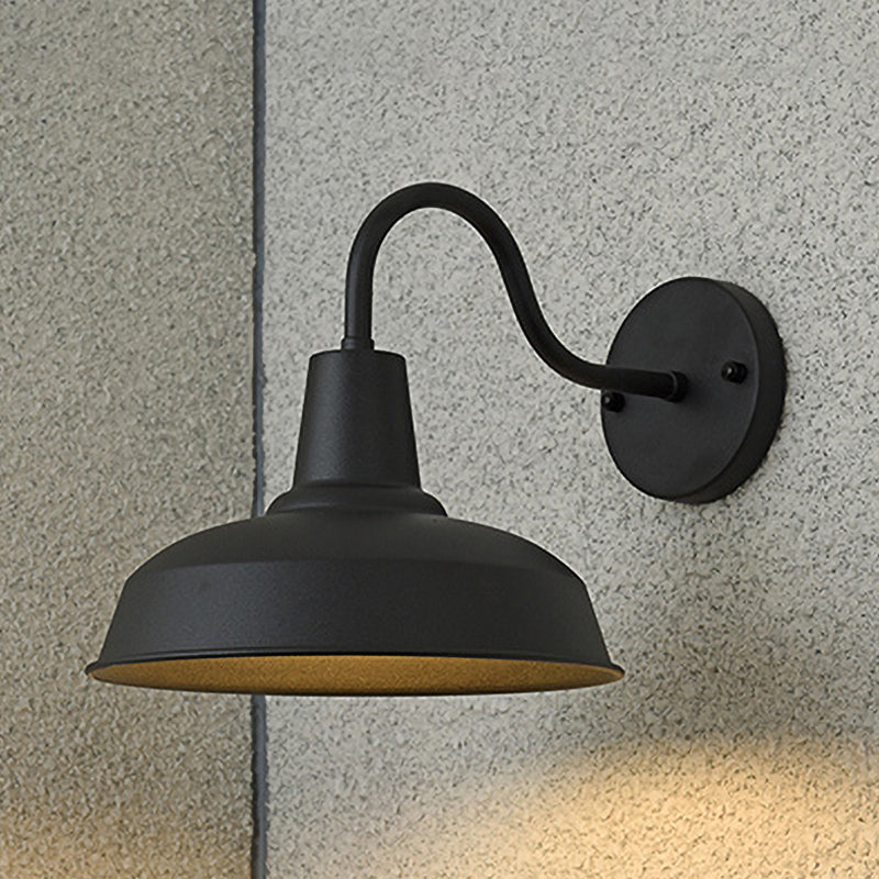 Farmhouse Barn Wand Sconce Beleuchtung 1 Glühbirne Metall Wandlampe mit Gänseneckarm in Schwarz für Veranda | Karnz