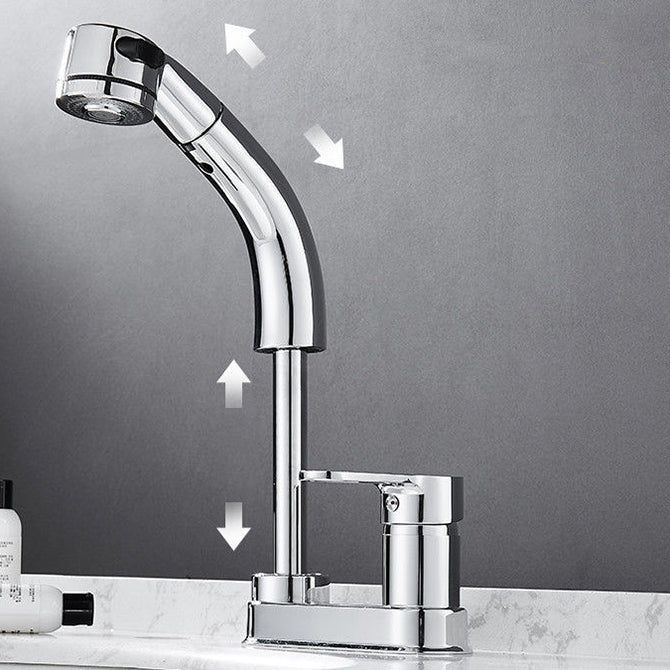 Moderner Stil Spülbecken Wasserhahn Kupfergriff Niedriger Bogen Ausziehbarer Spülbecken Wasserhahn