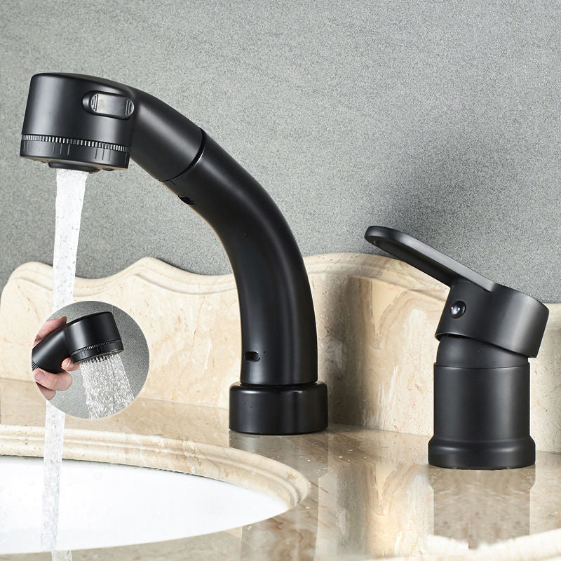 Moderner Stil Spülbecken Wasserhahn Kupfergriff Niedriger Bogen Ausziehbarer Spülbecken Wasserhahn
