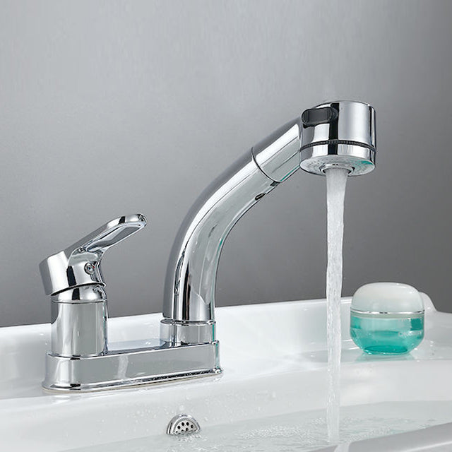 Moderner Stil Spülbecken Wasserhahn Kupfergriff Niedriger Bogen Ausziehbarer Spülbecken Wasserhahn