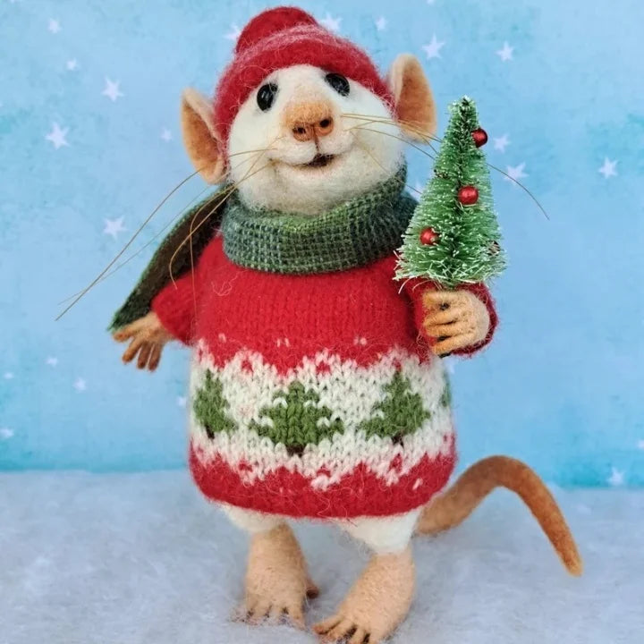 Karnz | Handgefertigte Filzmaus | Weihnachtsdekoration & Geschenkidee | Aus Wolle & Stoff nadelgefilzt | Nachhaltig