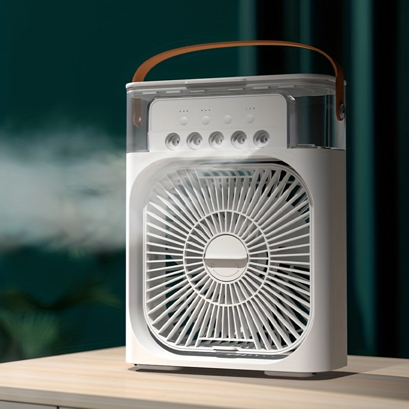1pc Tragbare Klimaanlage, Tragbarer Luftkühler für den Haushalt, Hydrokühlventilator, Tragbare Luftanpassung für das Büro, 3-Geschwindigkeits-Luftkühlventilator-Luftbefeuchter, 5 Stück befeuchtete Sprühköpfe für Haushaltsgeräte | Karnz