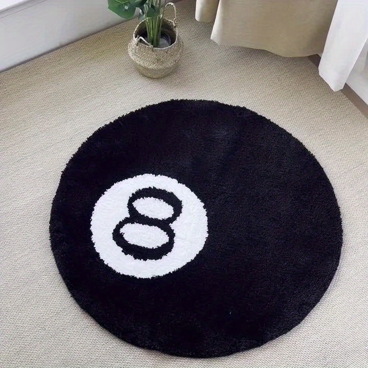 8 Ball Billard Runde Fußmatte – Rutschfester Teppich für Wohnzimmer, Badezimmer & Dekoration | Erhältlich in Größen | Karnz
