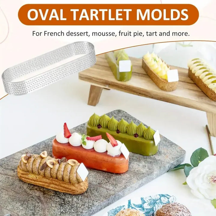 6/8 Stück Edelstahl Oval Tarte-Ringe Perforierte Teig- und Kuchenformen | Karnz