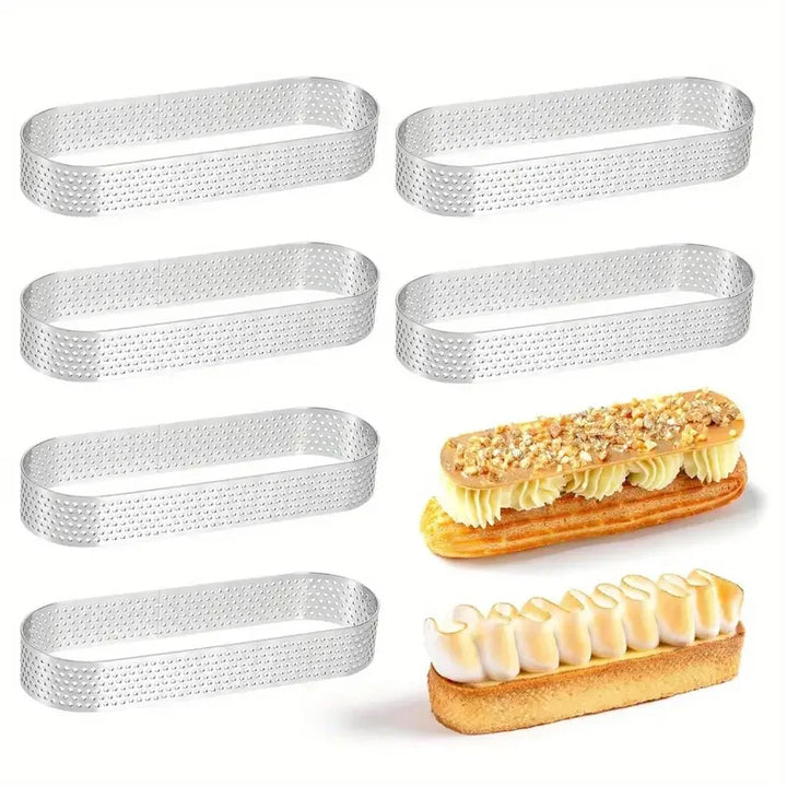 6/8 Stück Edelstahl Oval Tarte-Ringe Perforierte Teig- und Kuchenformen | Karnz