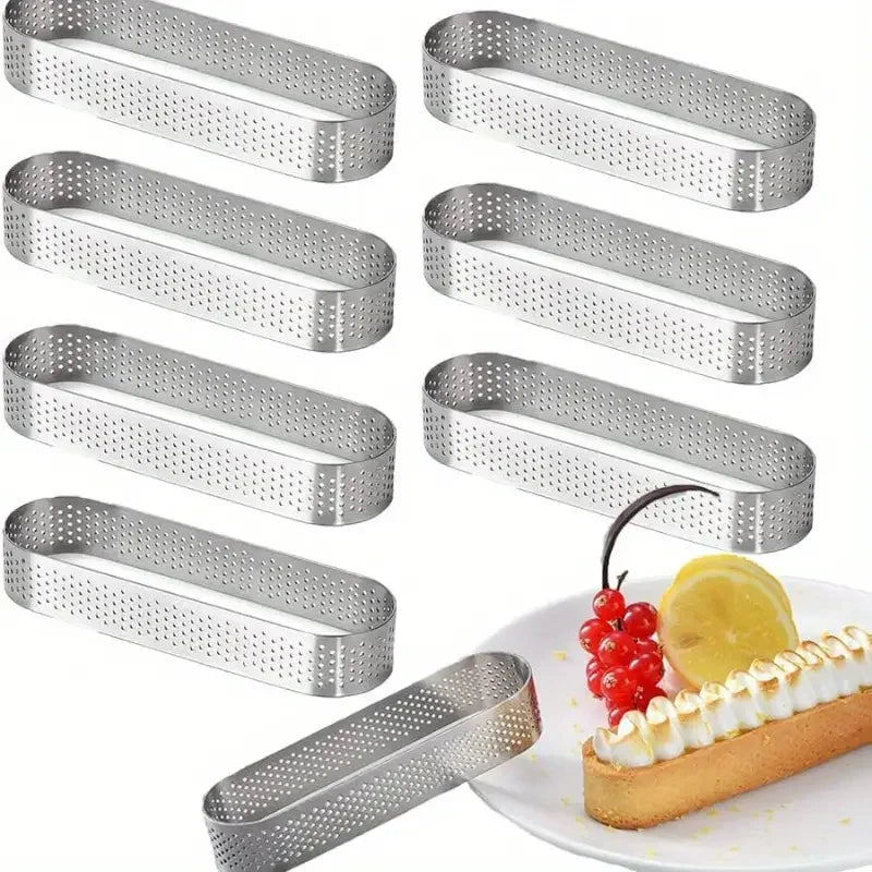6/8 Stück Edelstahl Oval Tarte-Ringe Perforierte Teig- und Kuchenformen | Karnz