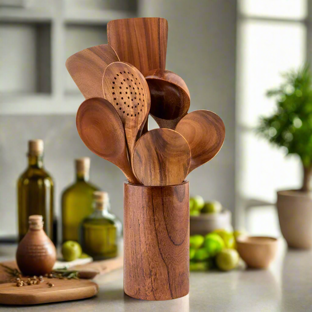 TeakChef Küchen Set – Nachhaltige Antibakterielle Küchengeräte aus Teakholz | Karnz