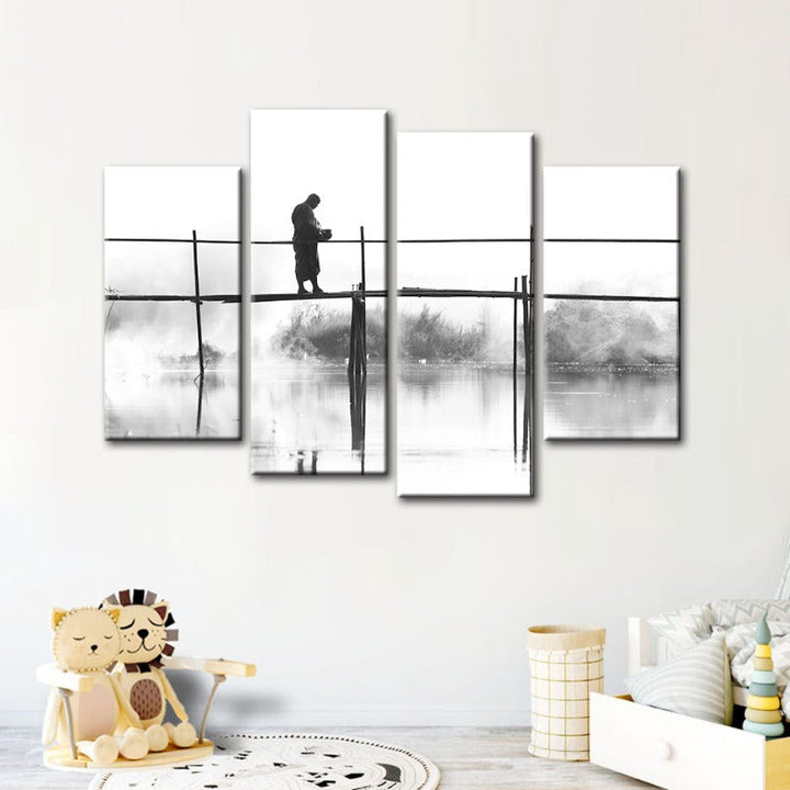 4-teilige Wasserbrücke - Leinwand Wandkunst Gemälde