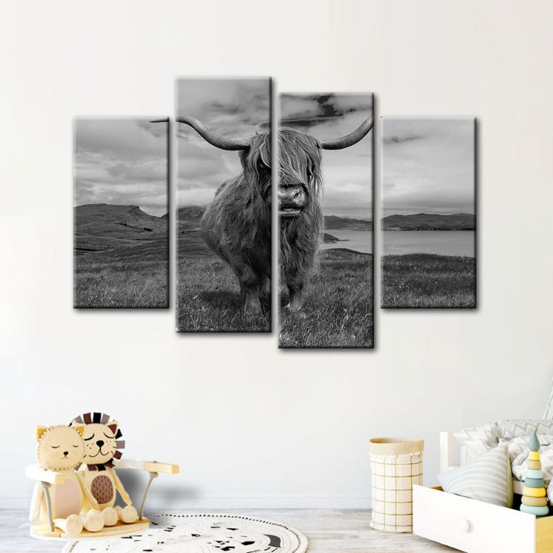 4-teilige Schwarz-Weiße Kuh - Leinwand Wandkunst Malerei | Karnz