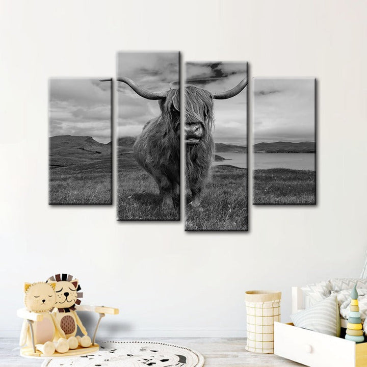 4-teilige Schwarz-Weiße Kuh - Leinwand Wandkunst Malerei | Karnz