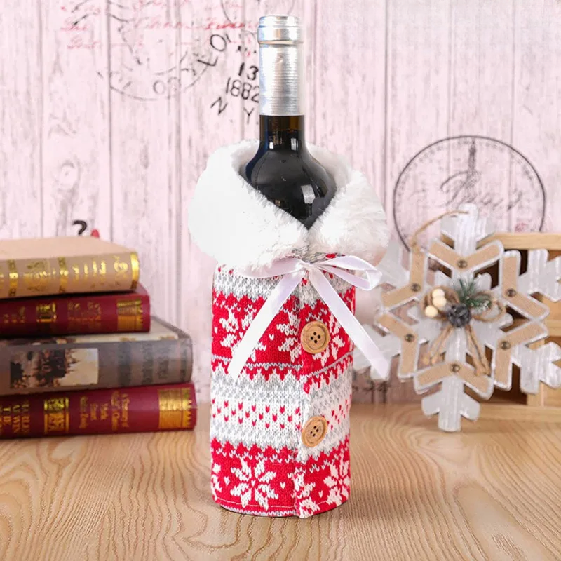 Weihnachtliche Flaschenhülle mit Fellkragen – Festliche Hülle für Weinflaschen, Wichtel-Deko für Weihnachten, Perfekt als Geschenkverpackung | Karnz