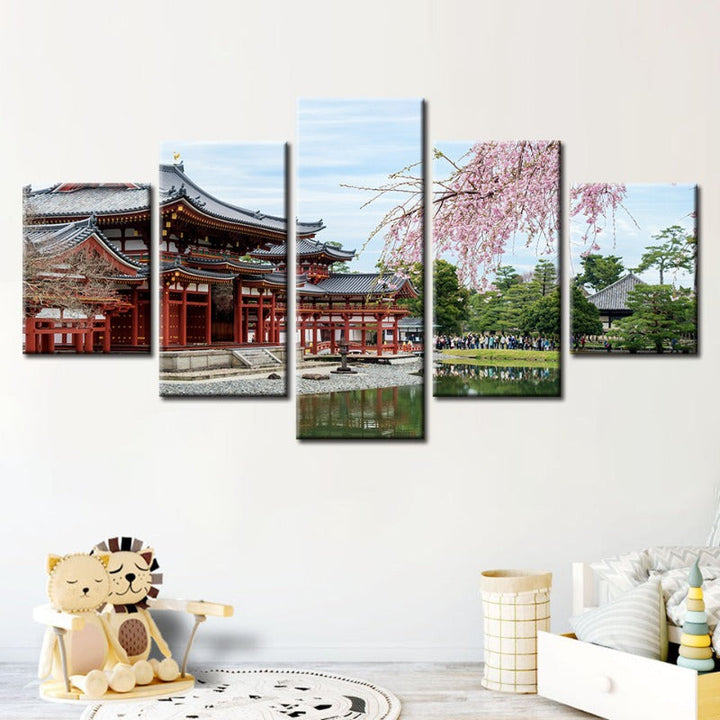 5-teilige Kirschblüte - Leinwand Wandkunst Malerei