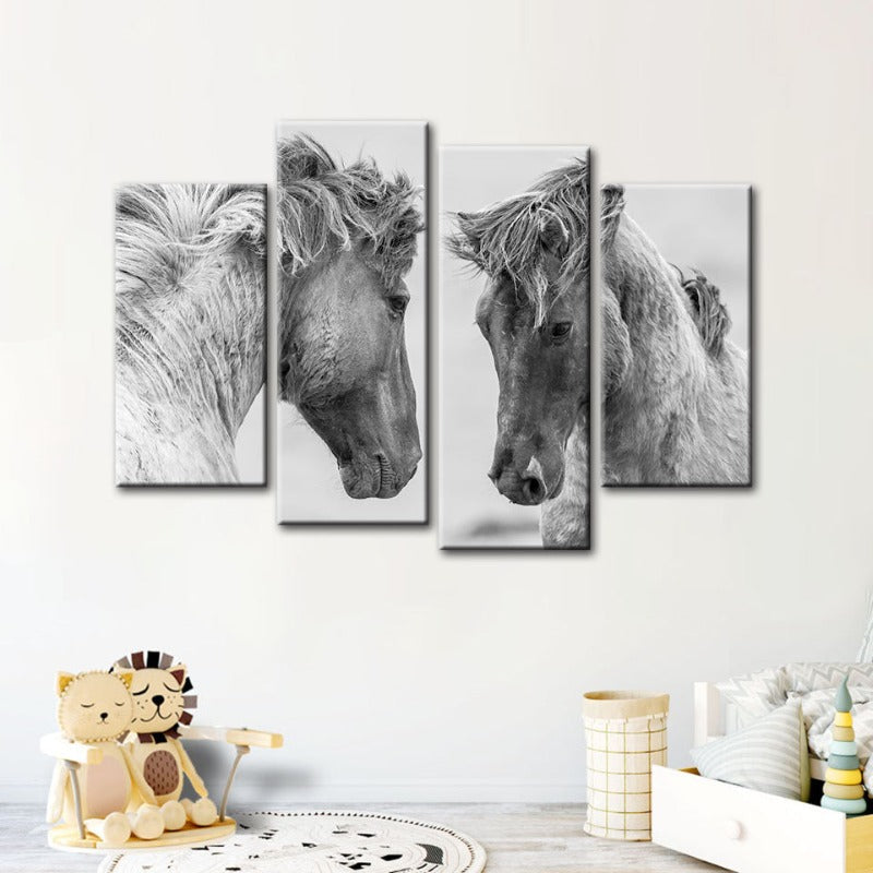 4 Stück Zwei Weiße Pferde - Leinwand Wandkunst Gemälde