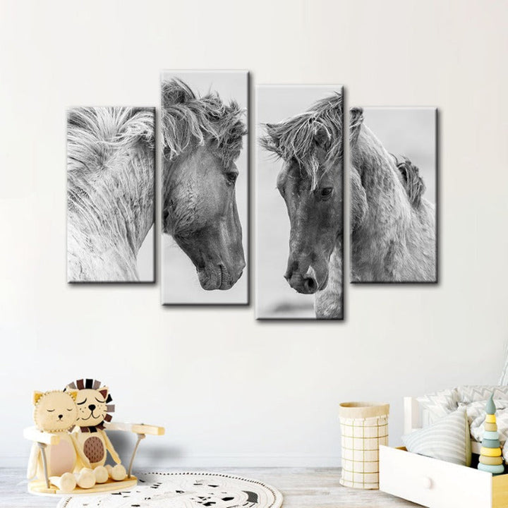 4 Stück Zwei Weiße Pferde - Leinwand Wandkunst Gemälde