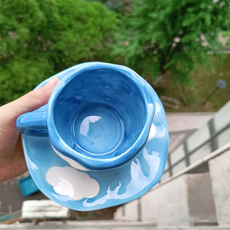Handbemalter kreativer Kaffeebecher, Keramiktasse und Untertassenset | Karnz