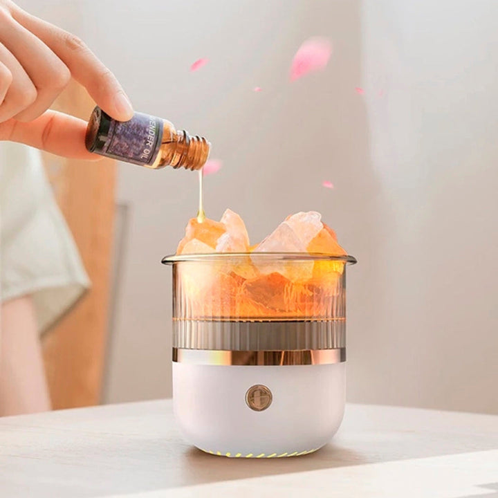 SereniGlow Kristall Salz Luftbefeuchter | USB Aroma Diffusor – Nachtlicht & Luftreiniger – Für Entspannung, Stressabbau & Verbesserung der Luftqualität Karnz