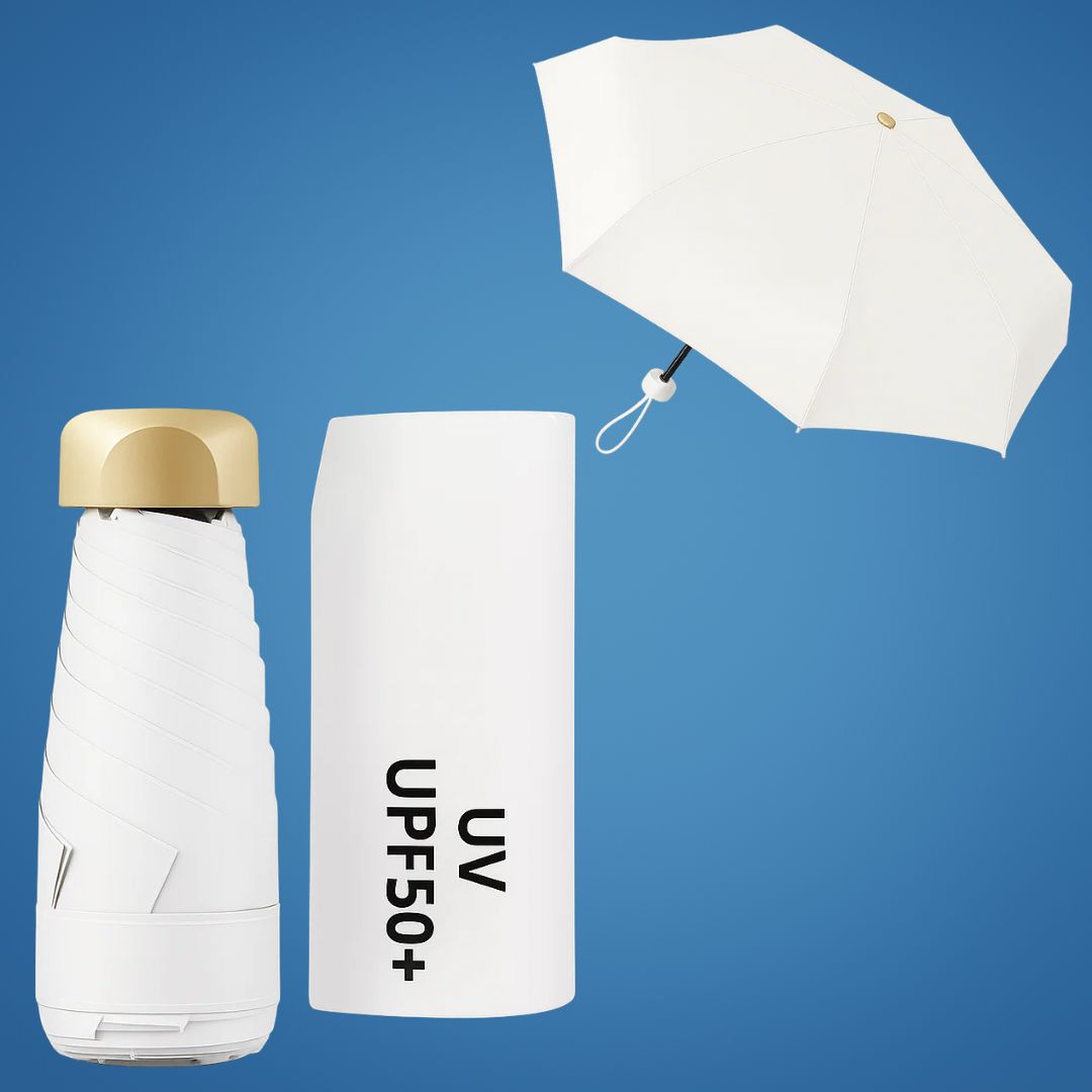UrbanBrolly | Mini faltbarer Regenschirm UV – Sonnenschutz UPF 50+ – Wasserabweisend – Leicht und taschenfreundlich für die Reise Nutzung Karnz