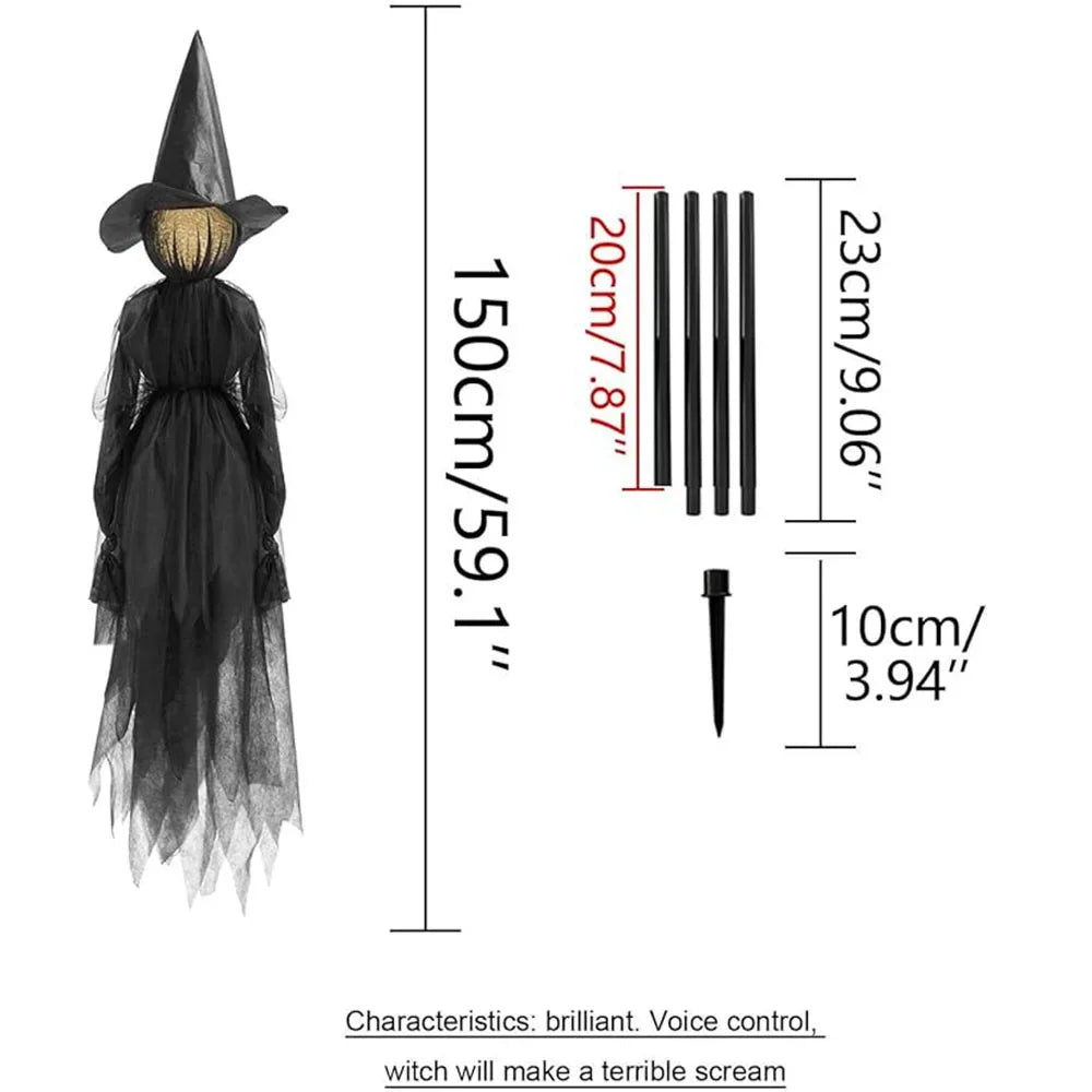 Leuchtende Hand hält Halloween-Hexen-Dekoration