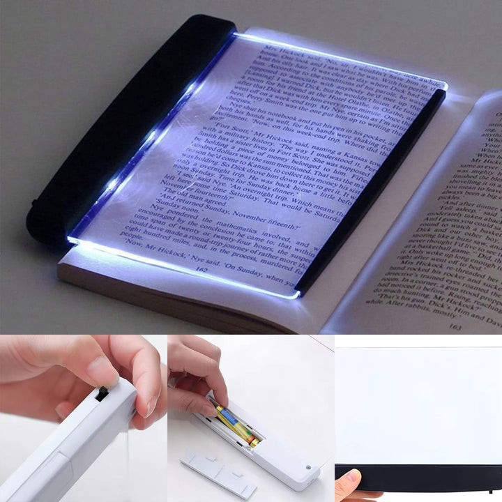 PageGlow | Flache LED Buchleuchte – Vollseitige blendfreie Beleuchtung – Schlankes tragbares Design – Augenschutz für Reisende und Leser im Bett Karnz