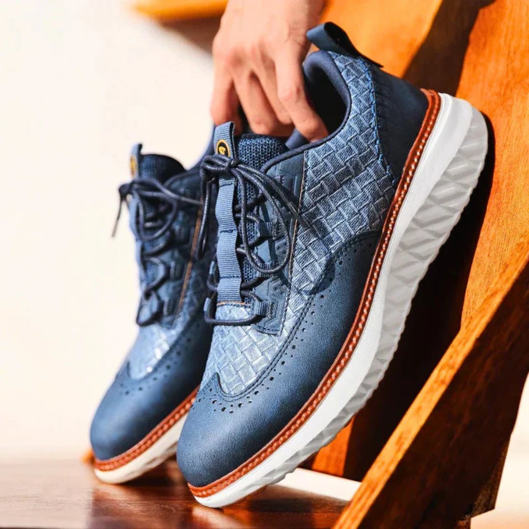 Gewebte Leder-Sneaker mit Brogue-Details und kontrastierender Sohle