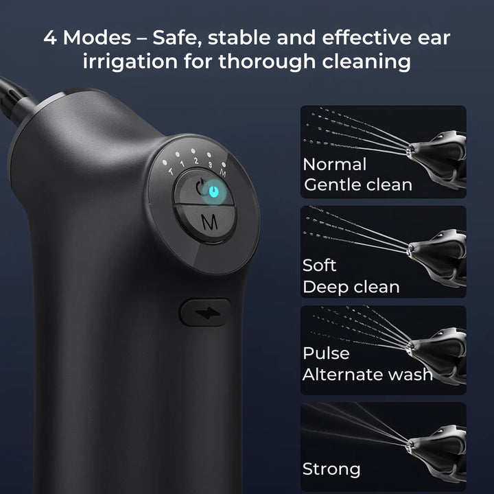 AquaCleanse | Elektrischer Ohrenwachsentferner – Einstellbarer Wasserstrahl – Silikontipp – Warme Spülung für Familien Karnz
