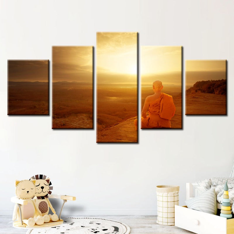 5-teilige ruhige Klippensonnenuntergang - Leinwand Wandkunst Malerei