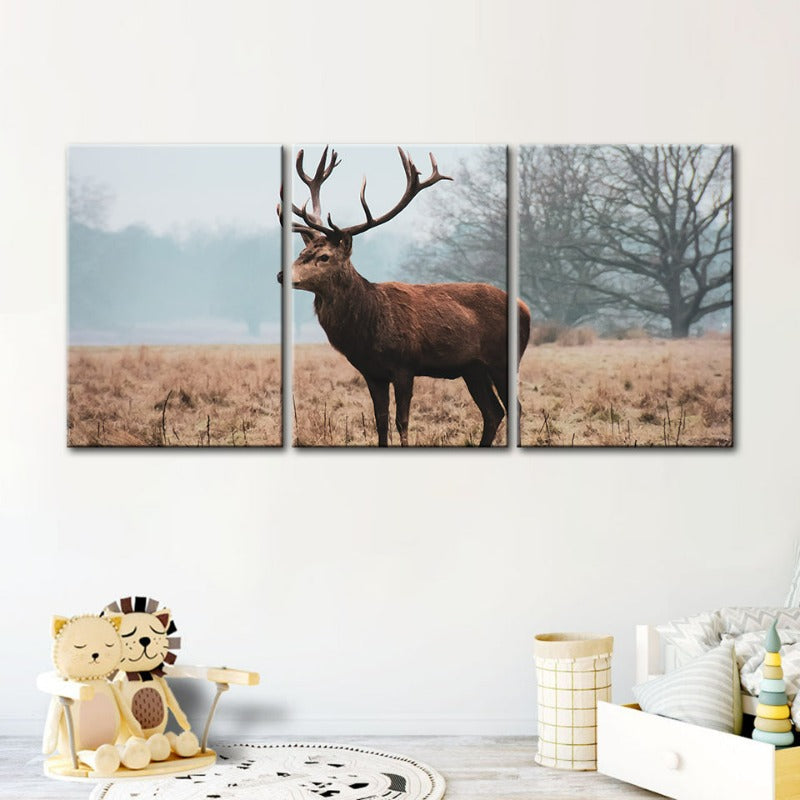 Majestätischer Hirsch in der Ebene – Leinwandbild, 3-teilig