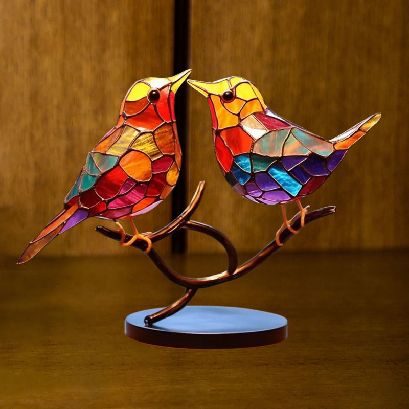Vögel auf Zweigen Buntglasornamente | Karnz