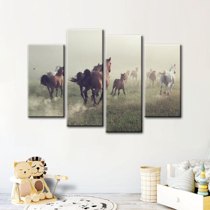 4-teilige laufende Pferde - Leinwand Wandkunst Malerei