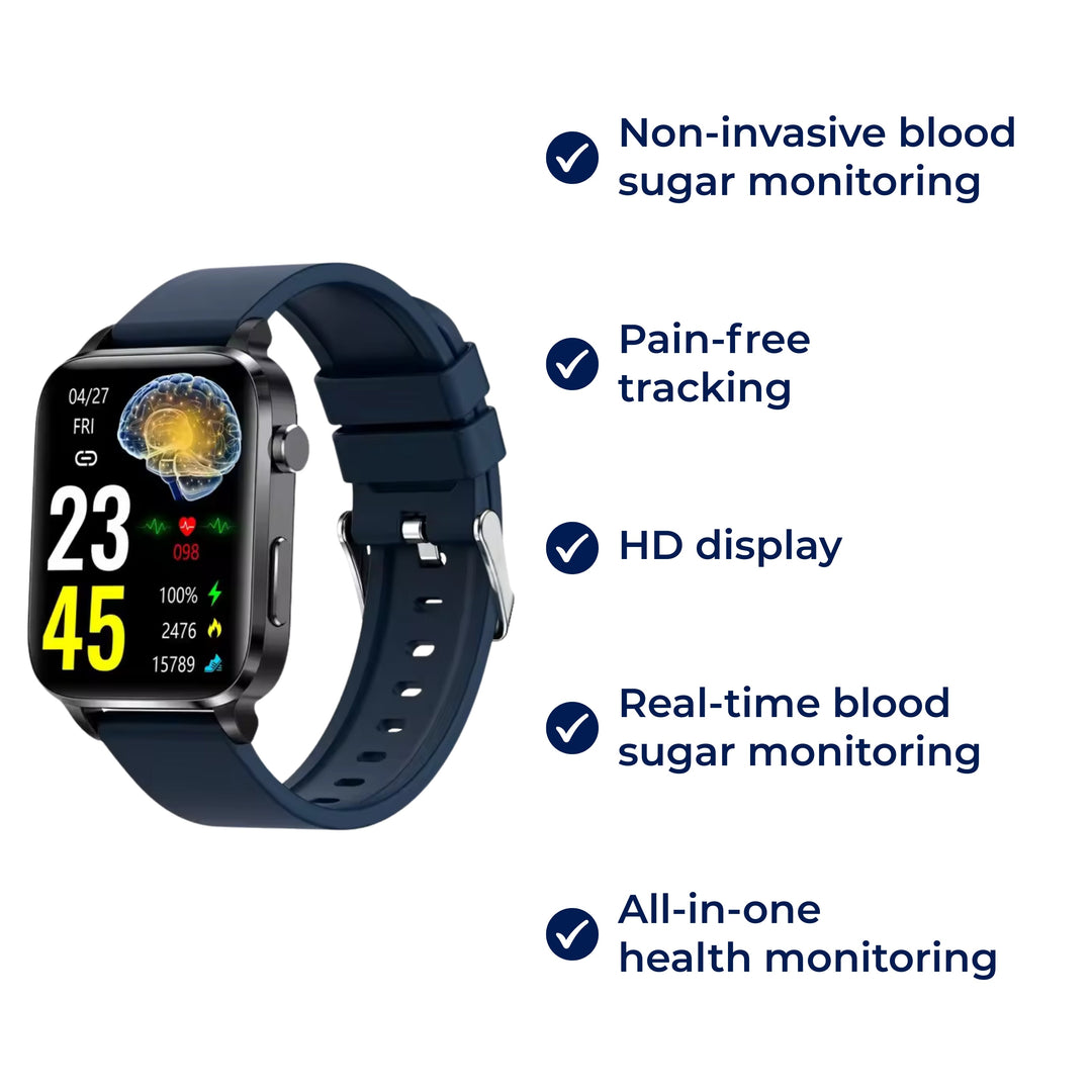 GlucoWell | Nicht-invasive Diabetes-Smartwatch – Blutzucker-Monitor – HD-Display – schmerzfreies Glukose-Tracking für Erwachsene Karnz