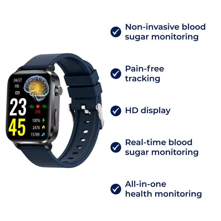 GlucoWell | Nicht-invasive Diabetes-Smartwatch – Blutzucker-Monitor – HD-Display – schmerzfreies Glukose-Tracking für Erwachsene Karnz