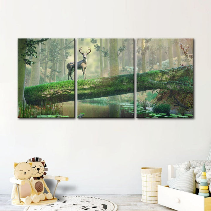 Bezauberter Wald Reh-Canvas Wandkunst Gemälde 3 Teile