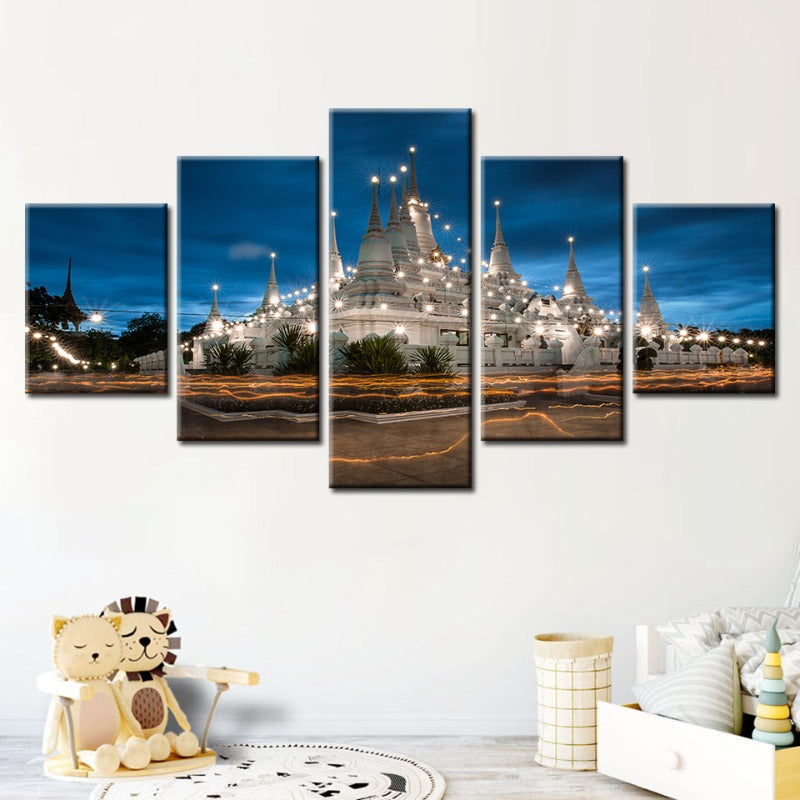 5 Stück Schönes Tempel Nachtzeit - Leinwand Wandkunst Gemälde