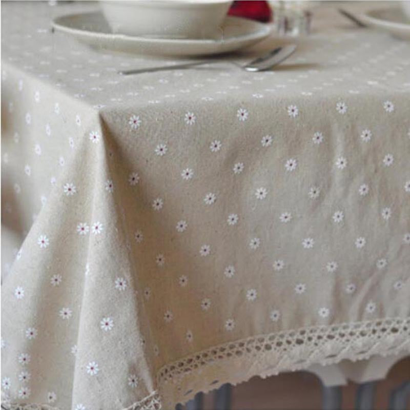 Tischdecke aus Baumwollleinen mit Gänseblümchenmuster