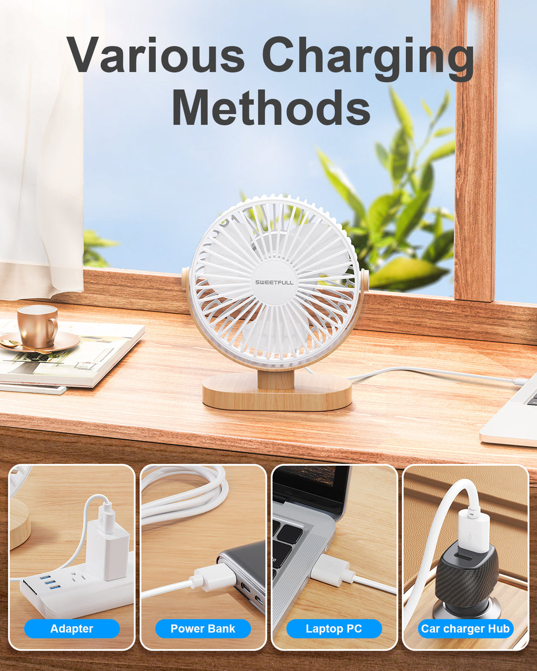 6,5 Zoll USB Kleiner Tischventilator für Zuhause Büro Auto Outdoor Reisen | Karnz