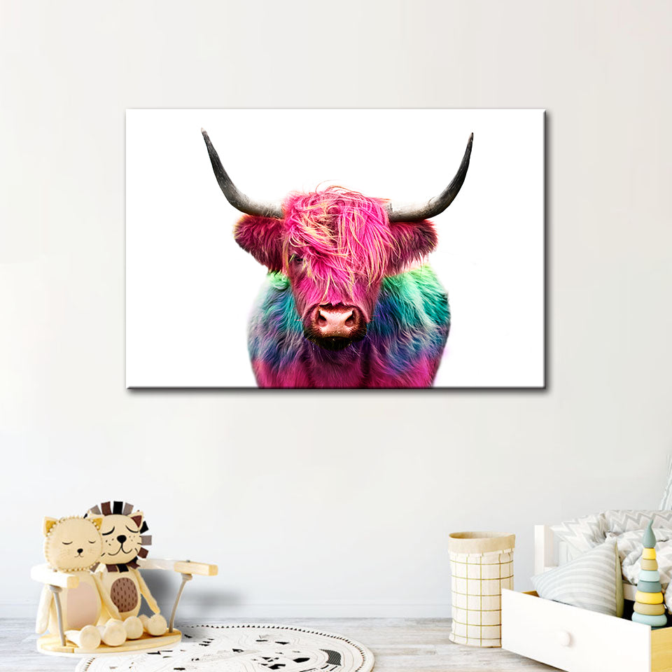 Bunte rosa Kuh – Leinwandbild