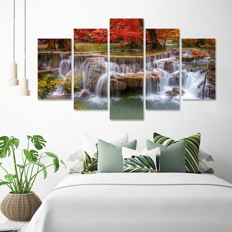 5-teilige schöne Wasserfall Landschaft - Leinwand Wandkunst Gemälde