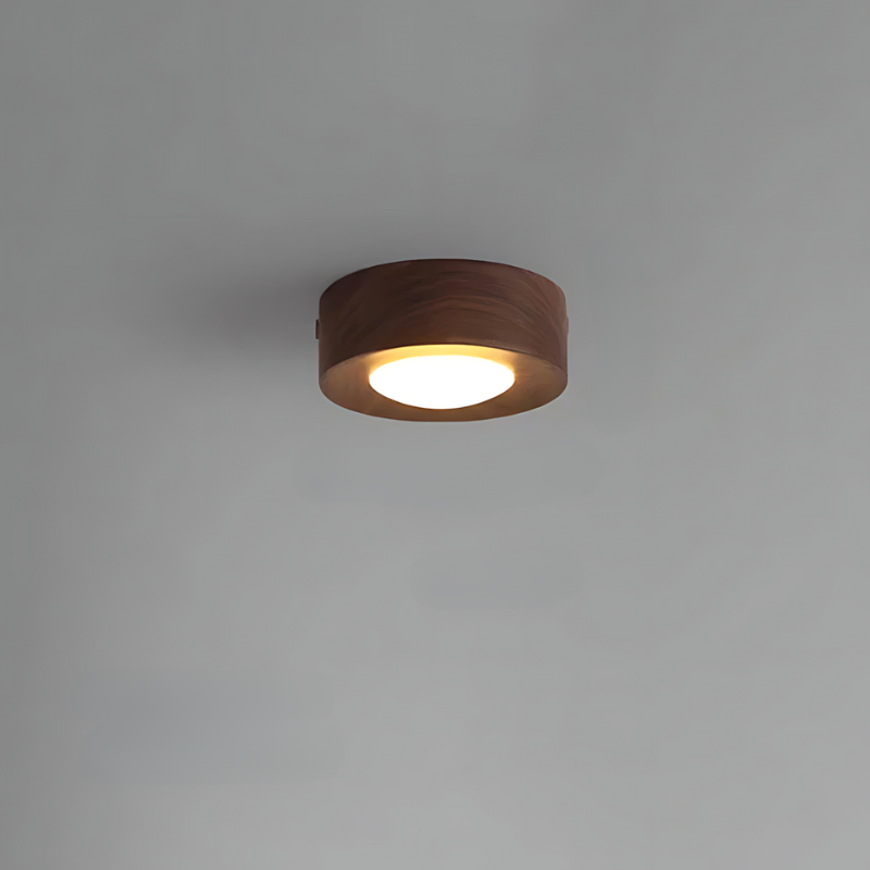 Walnuss-Deckenleuchte mit LED-Spot