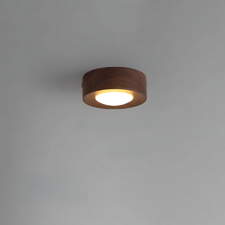 Walnuss-Deckenleuchte mit LED-Spot