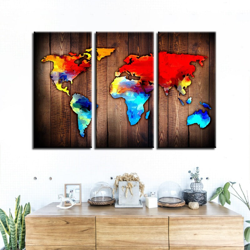 Schöne Vulkanische Weltkarte - Canvas Wandkunst Gemälde 3 Stück
