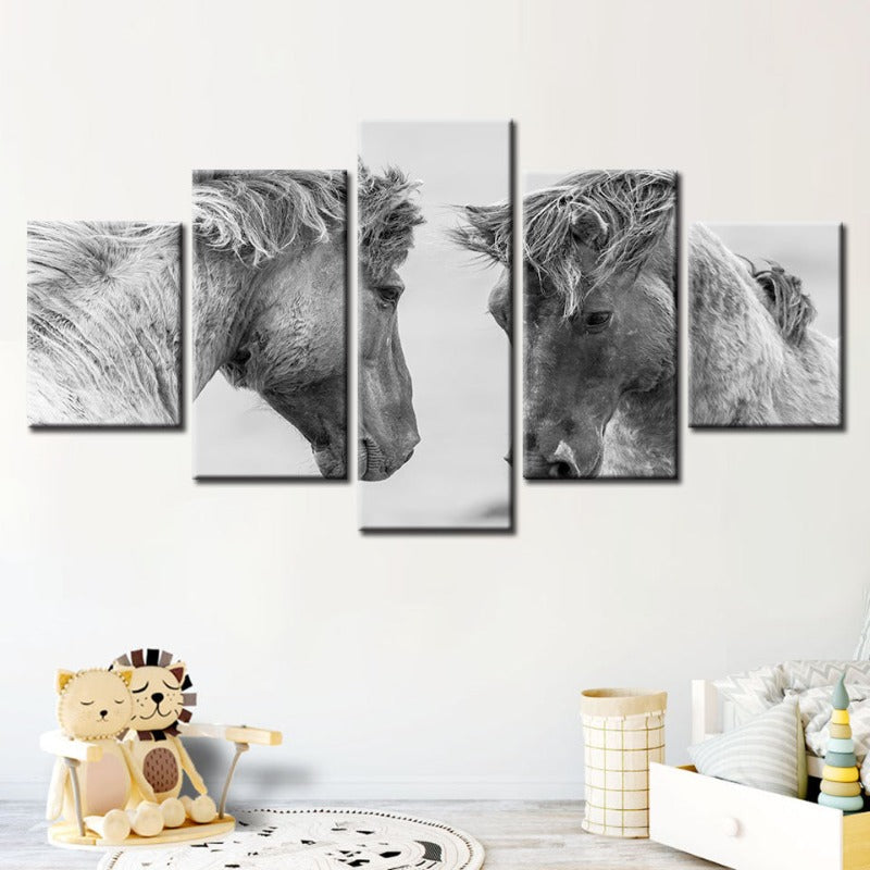 5 Stück Zwei Weiße Pferde - Leinwand Wandkunst Malerei