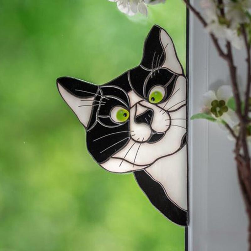 Handgefertigter gefärbter Katzen-Sonnenfänger für Fenster | Karnz