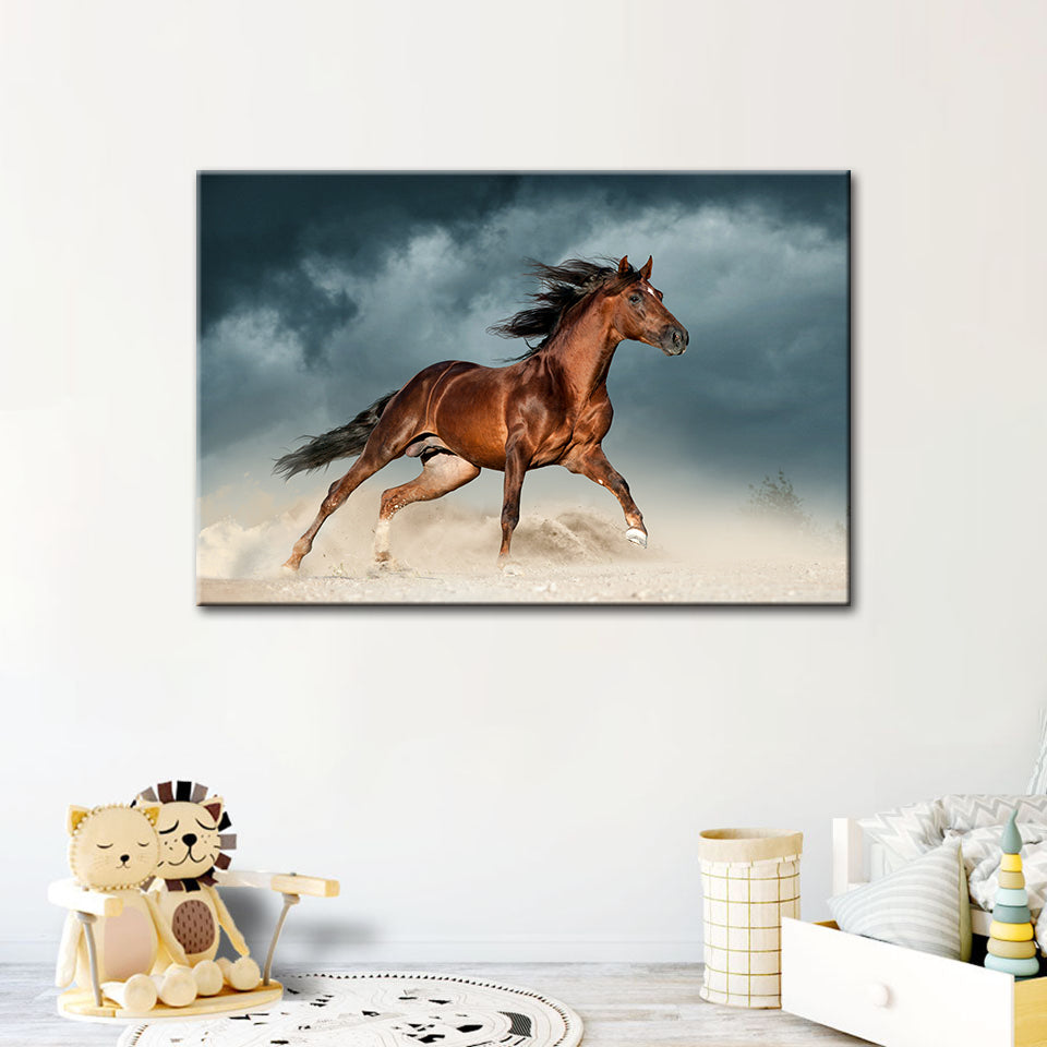Braunes Pferd in der Wüste - Leinwand Wandkunst Malerei