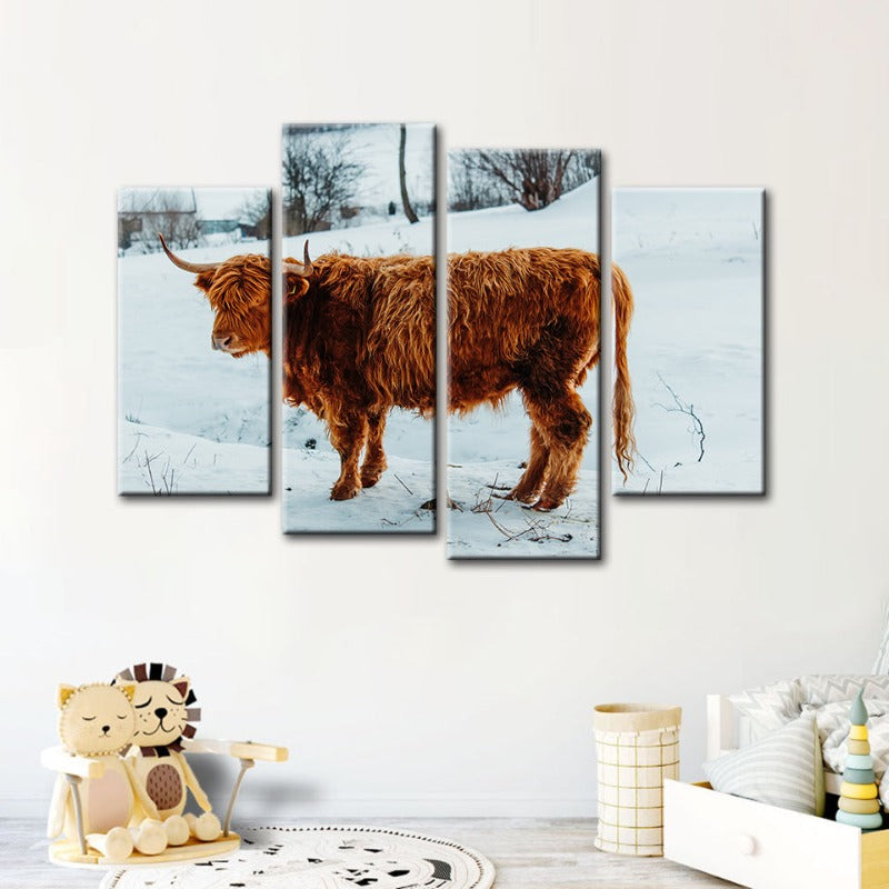 4-teilige lockige Kuh - Canvas Wandkunstgemälde