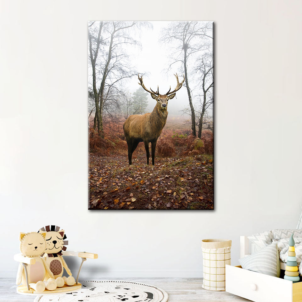 Herbstlicher Hirsch im Nebel - Leinwandbild