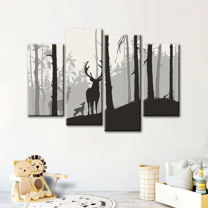 4 Stück Silhouette Hirsch Familie - Leinwand Wandkunst Malerei