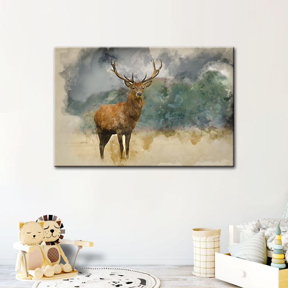 Aquarell-Motiv: Präriehirsch – Leinwandbild