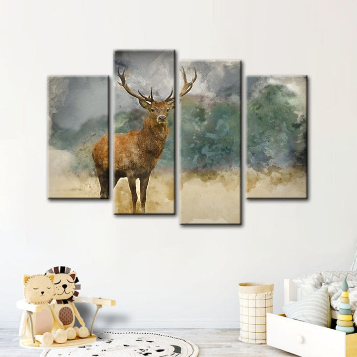 4-teilige Aquarell Ebenholz Hirsch - Leinwand Wandkunstmalerei