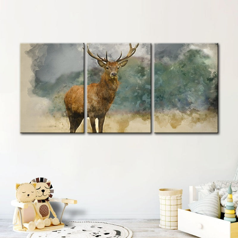 Aquarell-Wandbild „Hirsch der Steppe“ (3-teilig)